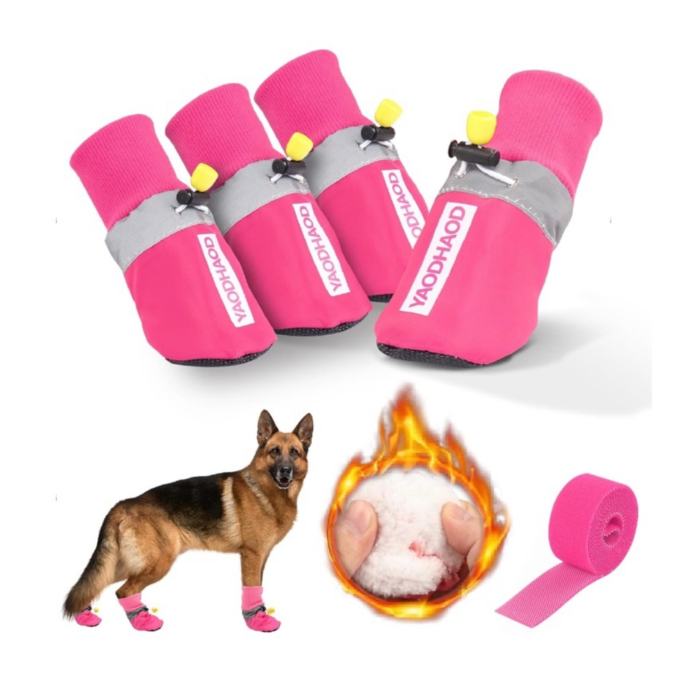 Pink Fleece Dog Boots with Reflective Straps